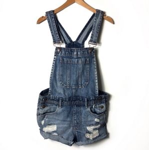 FOREVER 21 Denim Overall Shorts Jeans Distressed